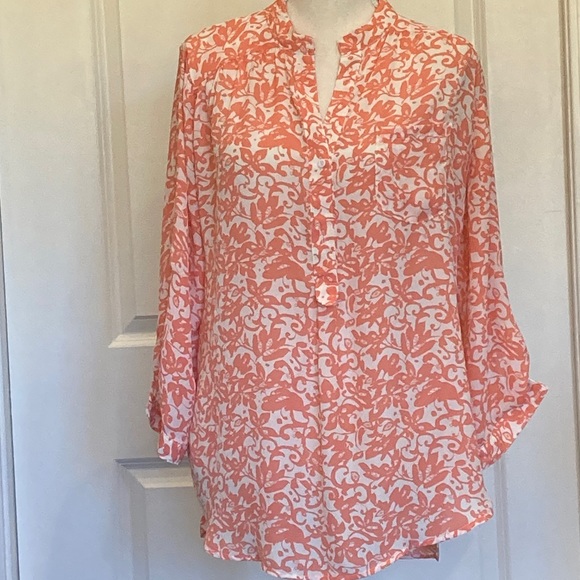 XTaren Cream, Tangerine Parsons Collar Blouse,  Variable Length Sleeves, Size L - Picture 1 of 8